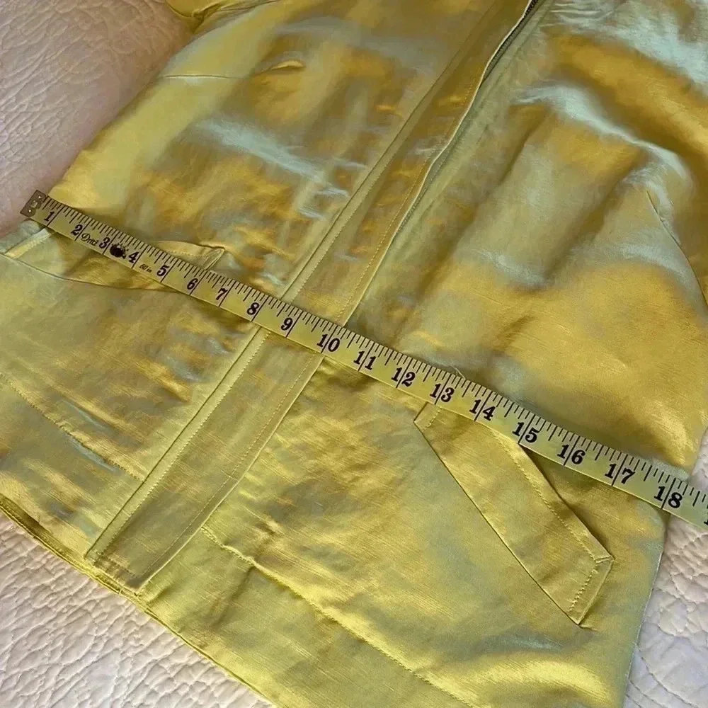 Linen‎ Blend Jacket Women’s Med P Yellow Front Zip Pockets Collar Modern Artsy